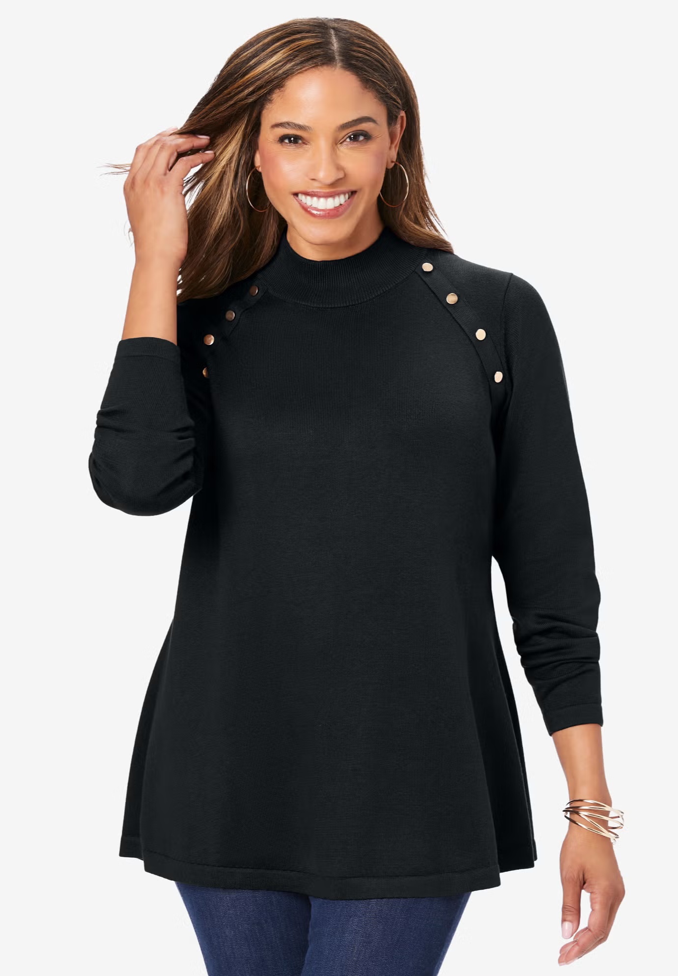 Gold Button Mockneck Sweater