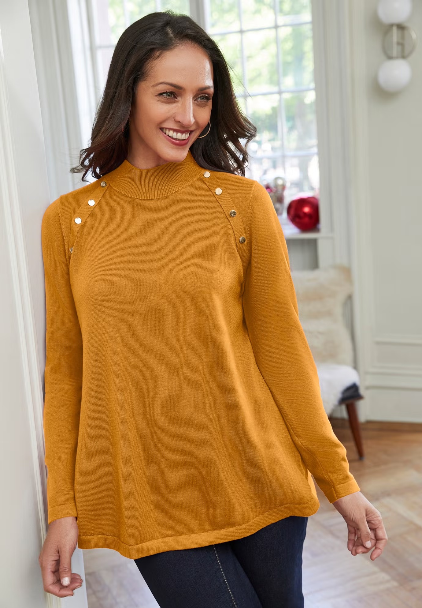 Gold Button Mockneck Sweater 6 Gold Button Mockneck Sweater