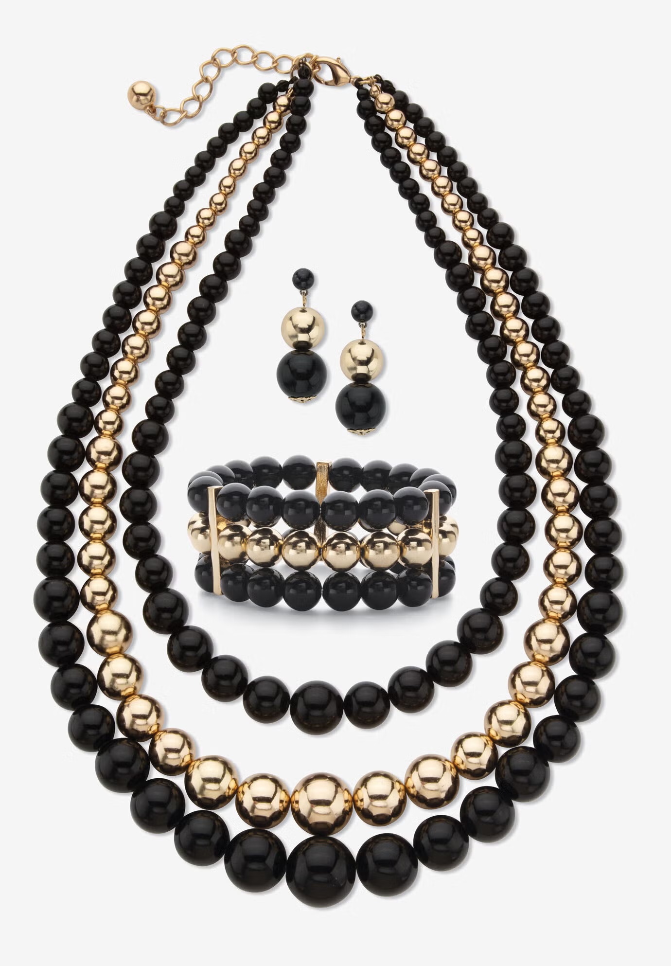 3-Piece Set Bib Necklace (43Mm), Round Simulated Beads, 16.5 Inches Plus 3" Ext