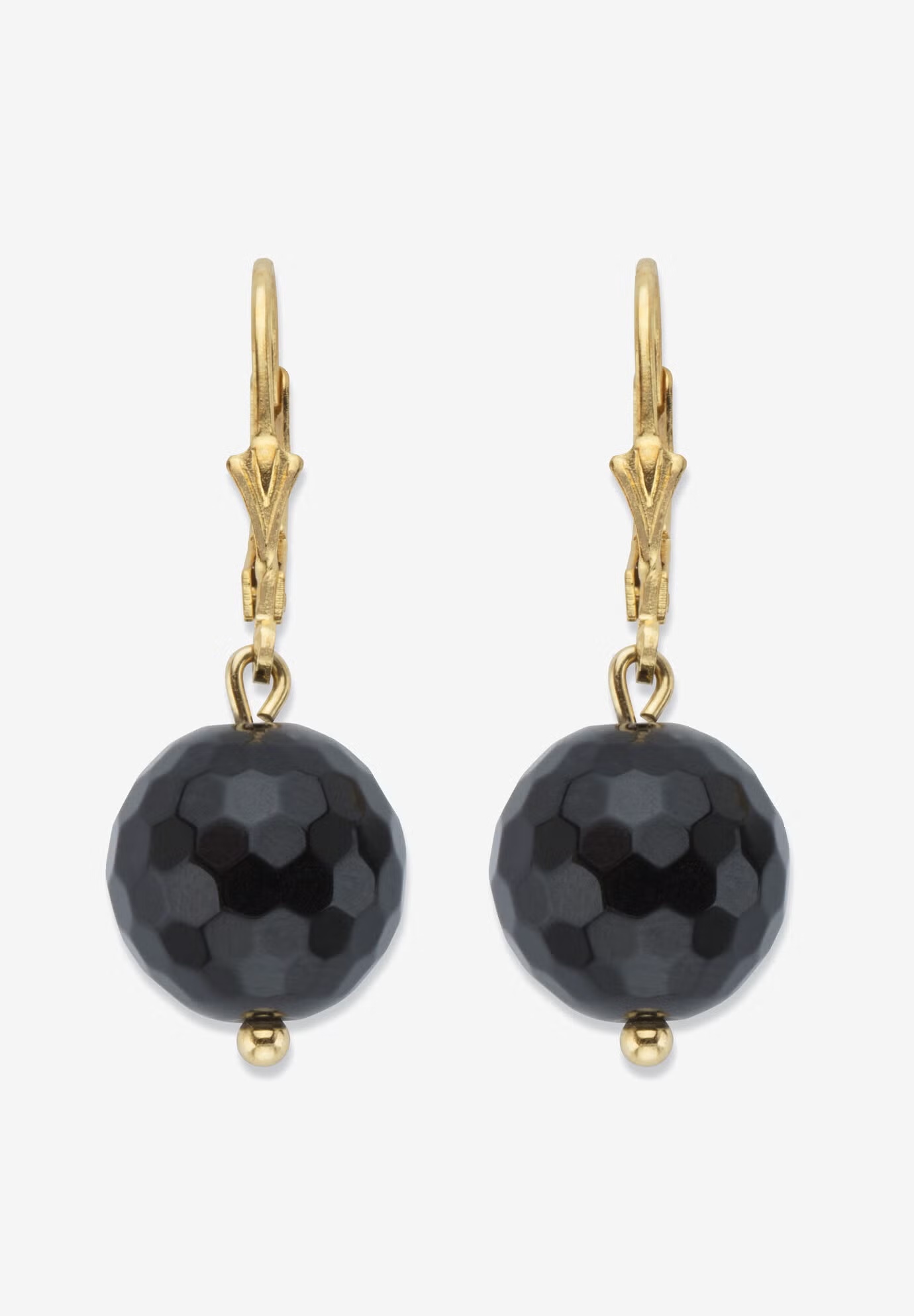 Yellow Gold Over Silver Round Natural Onyx Earrings (32X12Mm) Jewelry