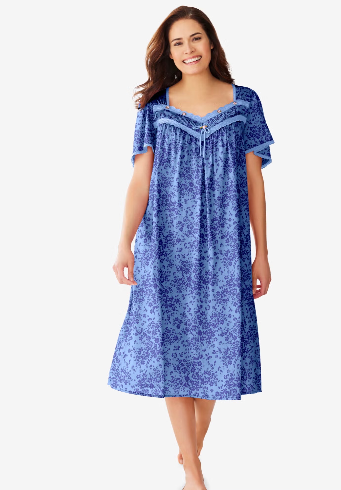 Short Silky Lace-Trim Gown