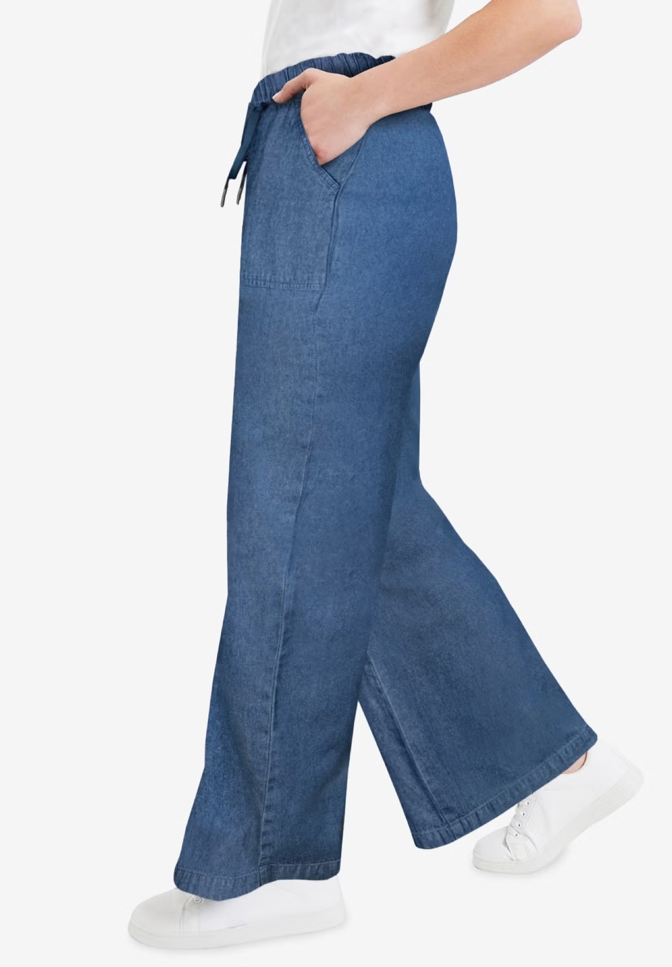 Drawstring Denim Wide-Leg Bottoms. 4 Drawstring Denim Wide-Leg Bottoms.