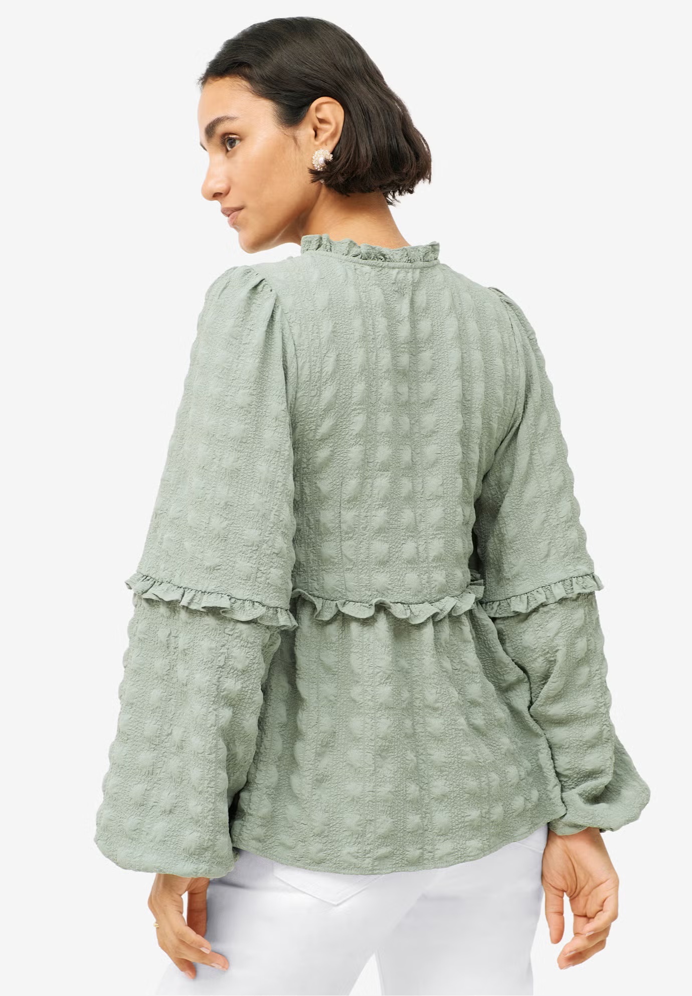 Ruffle Trim V-Neck Babydoll Blouse 3 Ruffle Trim V-Neck Babydoll Blouse