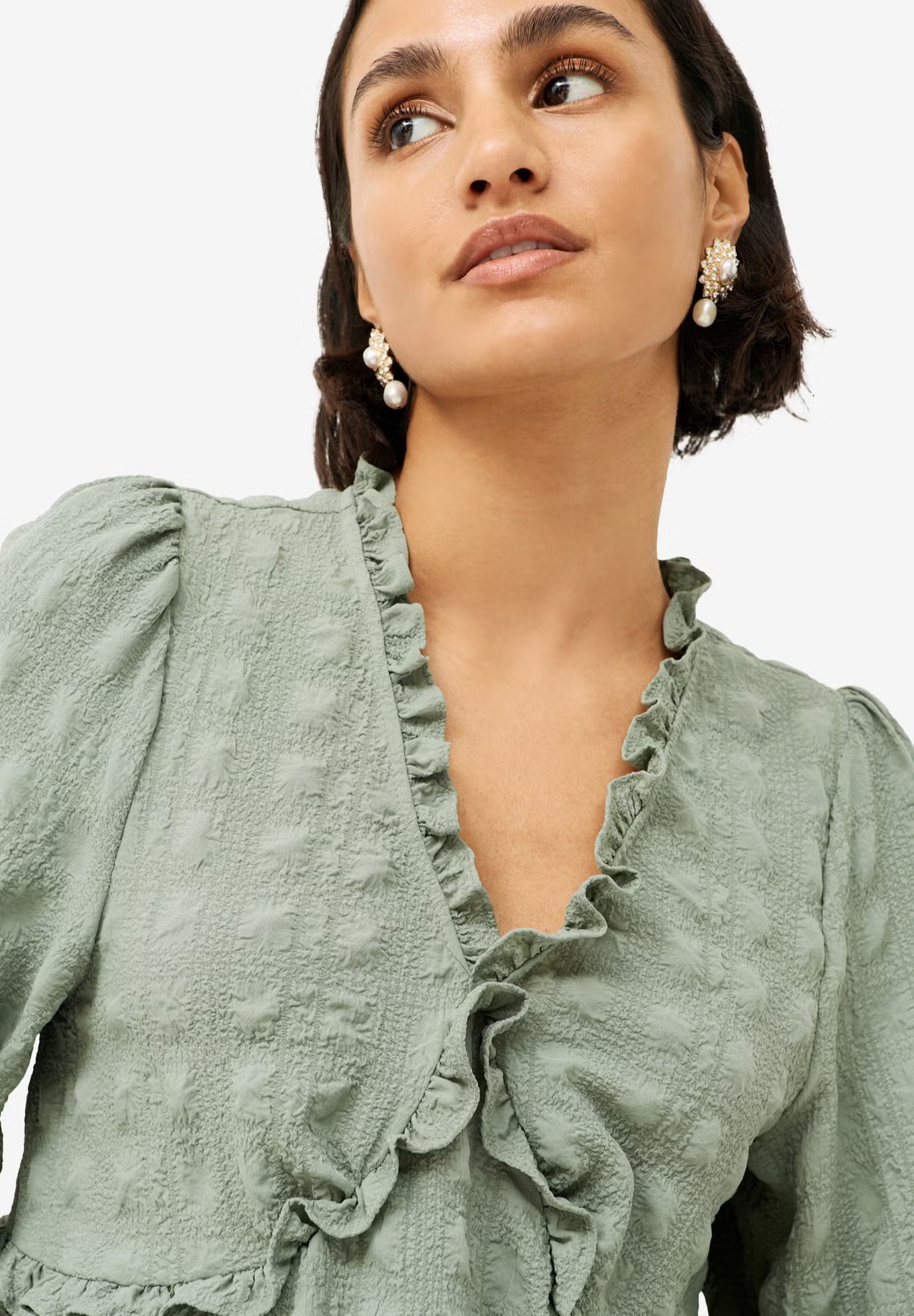 Ruffle Trim V-Neck Babydoll Blouse 4 Ruffle Trim V-Neck Babydoll Blouse