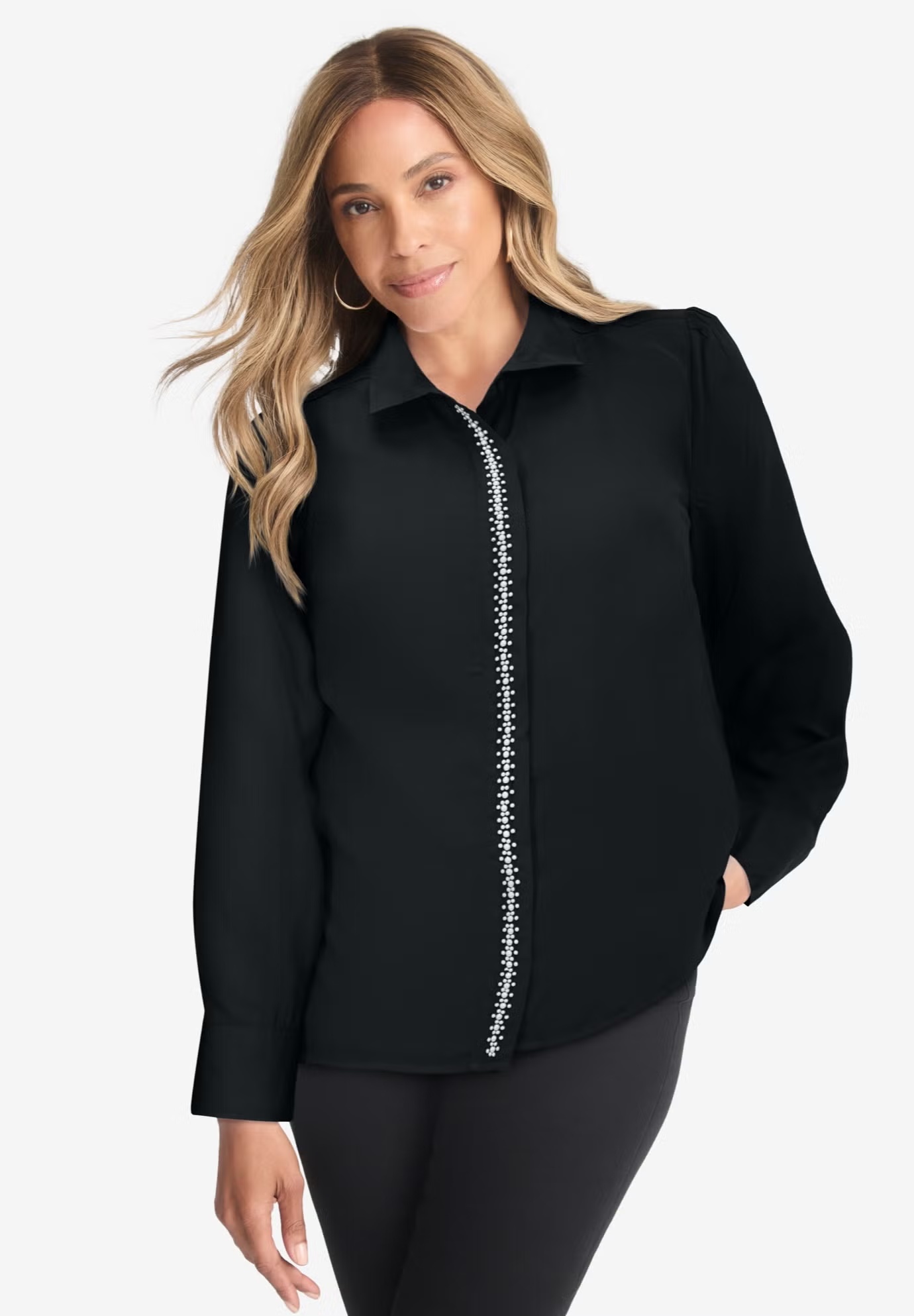 Georgette Pearl Trim Blouse
