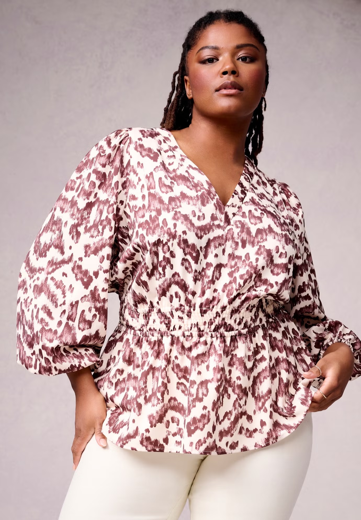 Puff-Sleeve Peplum Blouse