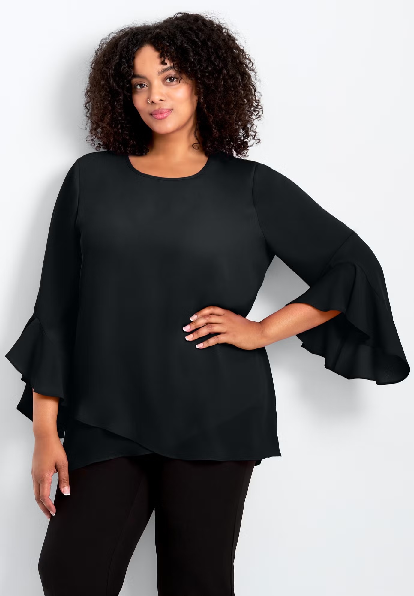 Ruffle Sleeve Tulip Hem Blouse