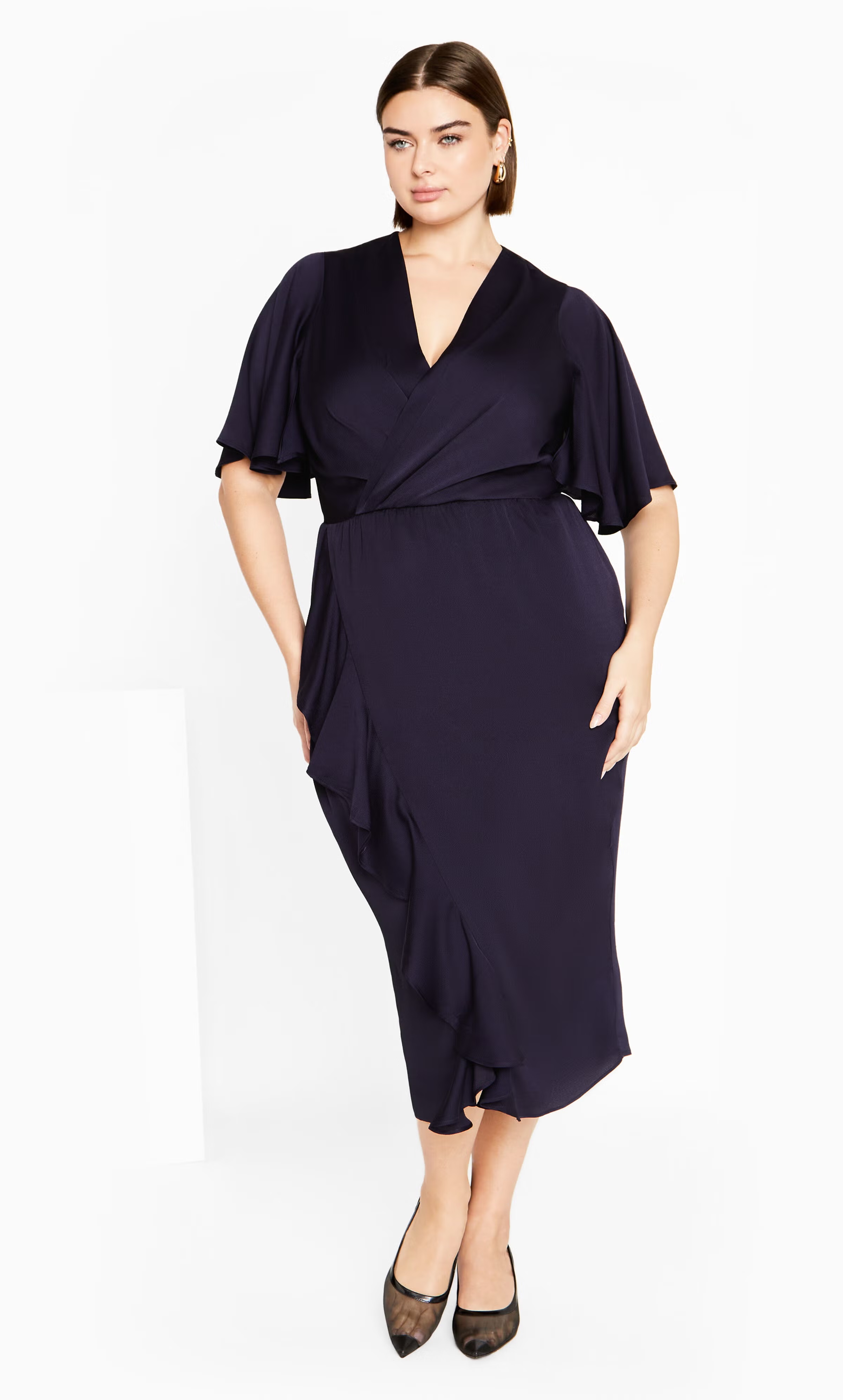 Soft Ruffle Dress - navy