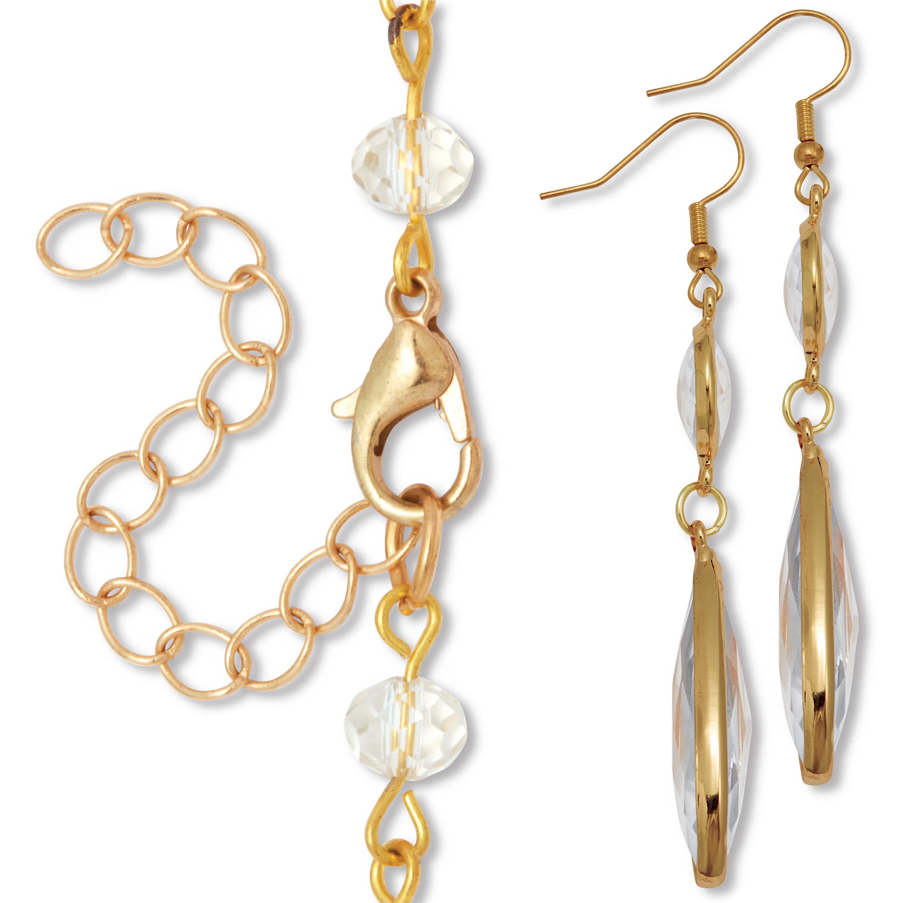 Crystal Goldtone Vintage-Inspired Necklace and Earring Set 3 Crystal Goldtone Vintage-Inspired Necklace and Earring Set