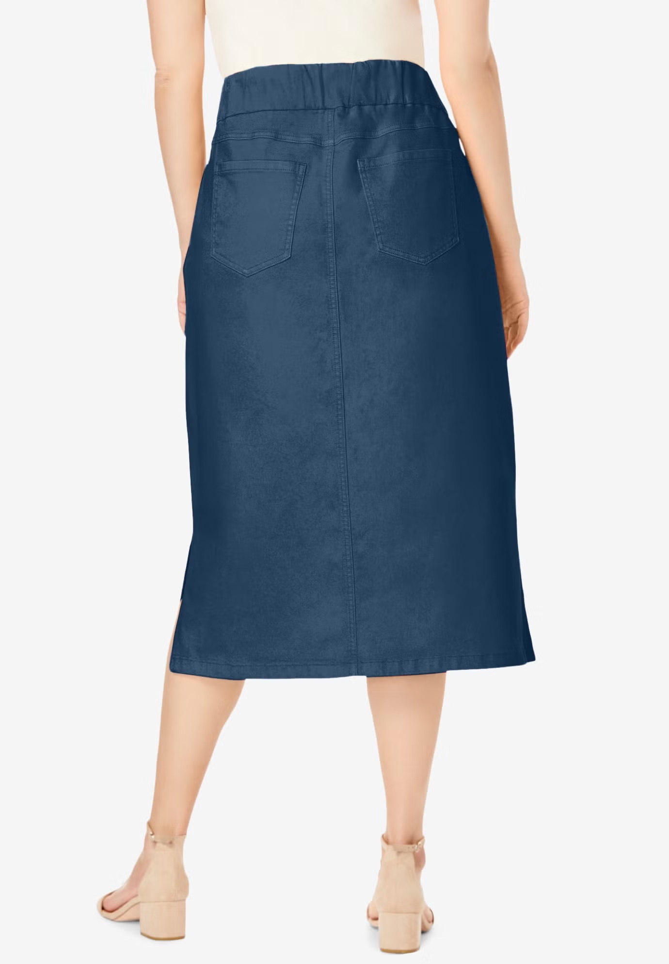 Comfort Waist Stretch Denim Midi Skirt 3 Comfort Waist Stretch Denim Midi Skirt