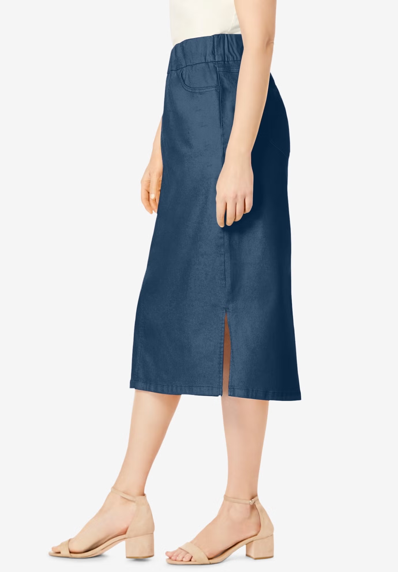 Comfort Waist Stretch Denim Midi Skirt 4 Comfort Waist Stretch Denim Midi Skirt