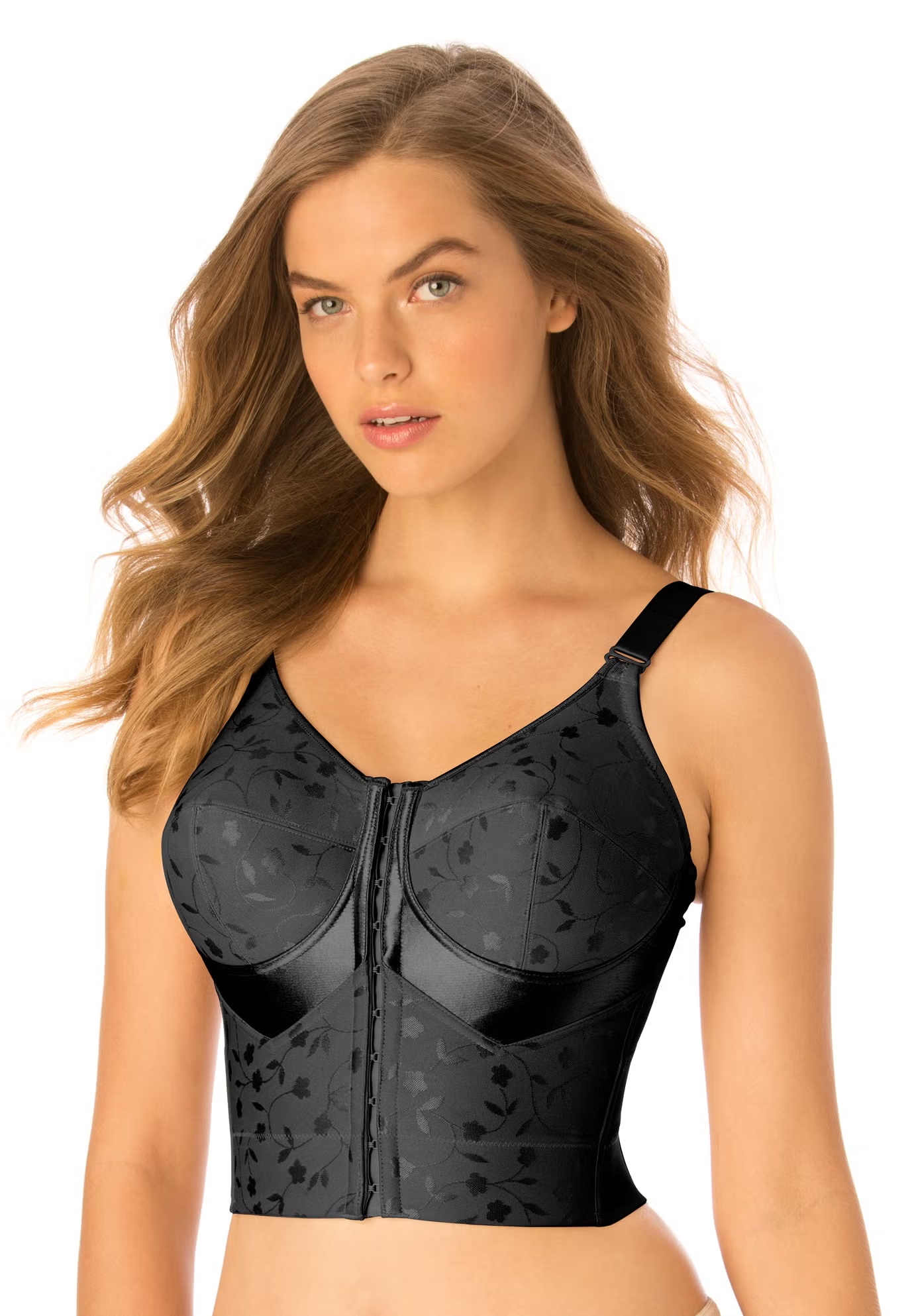 Jacquard Front-Close Wireless Longline Posture Bra
