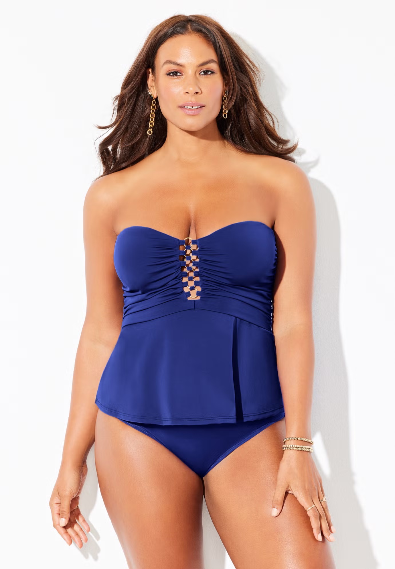 Underwire Shirred Ring Bandeau Tankini Top 4 Underwire Shirred Ring Bandeau Tankini Top