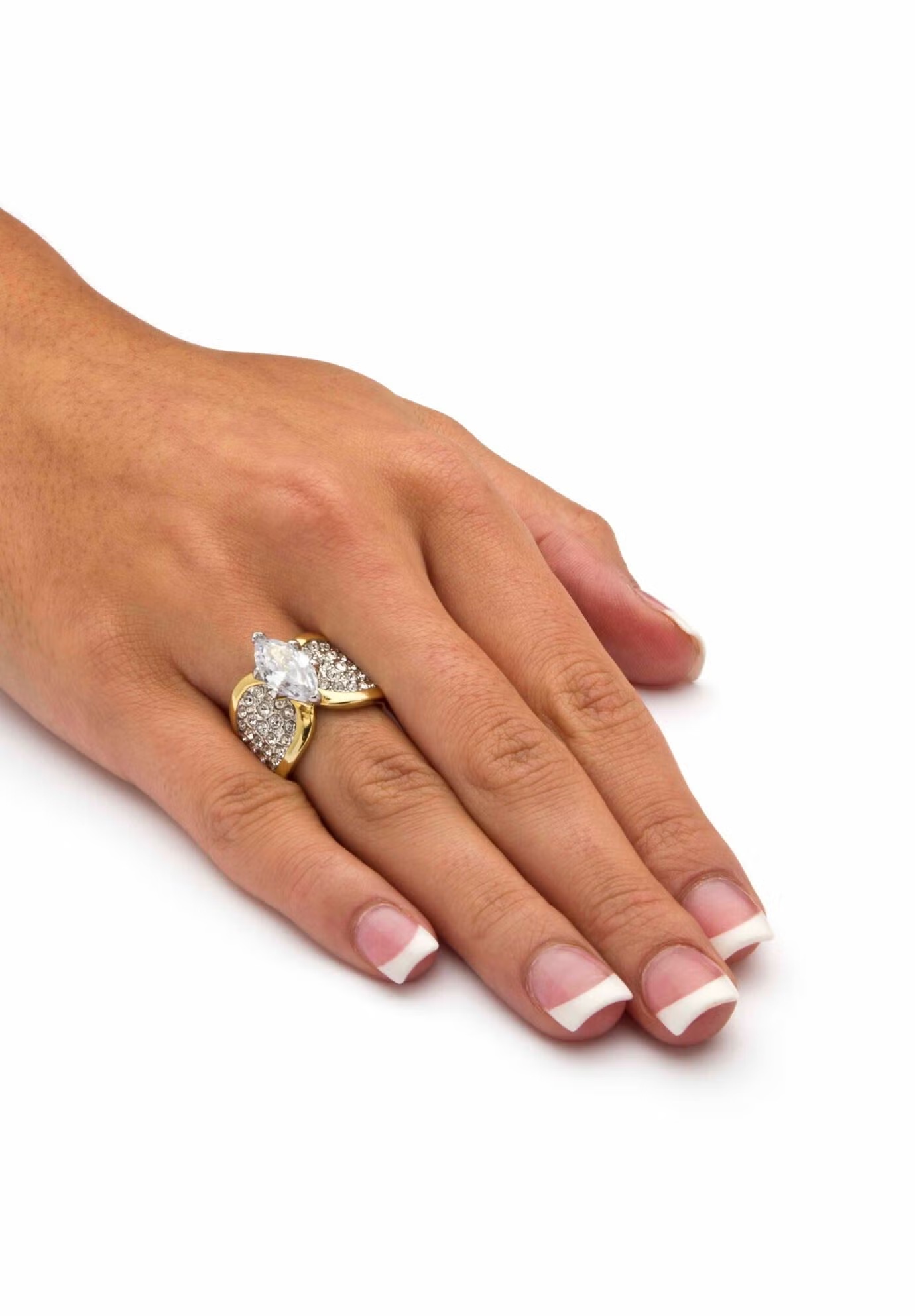 Yellow Gold Plated Cubic Zirconia and Round Crystals Cocktail Ring 4 Yellow Gold Plated Cubic Zirconia and Round Crystals Cocktail Ring
