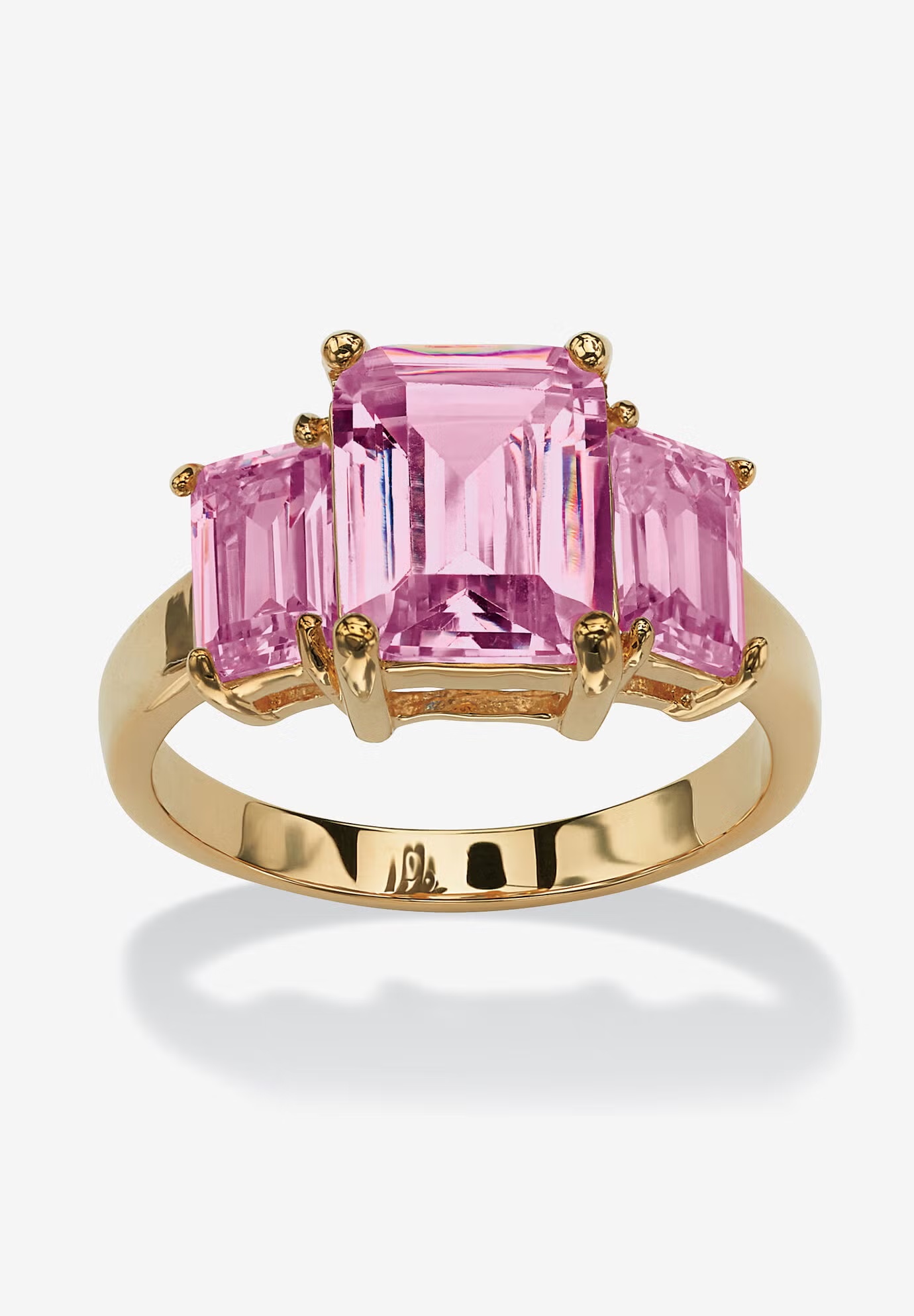 Yellow Gold-Plated Simulated Emerald Cut Birthstone Ring