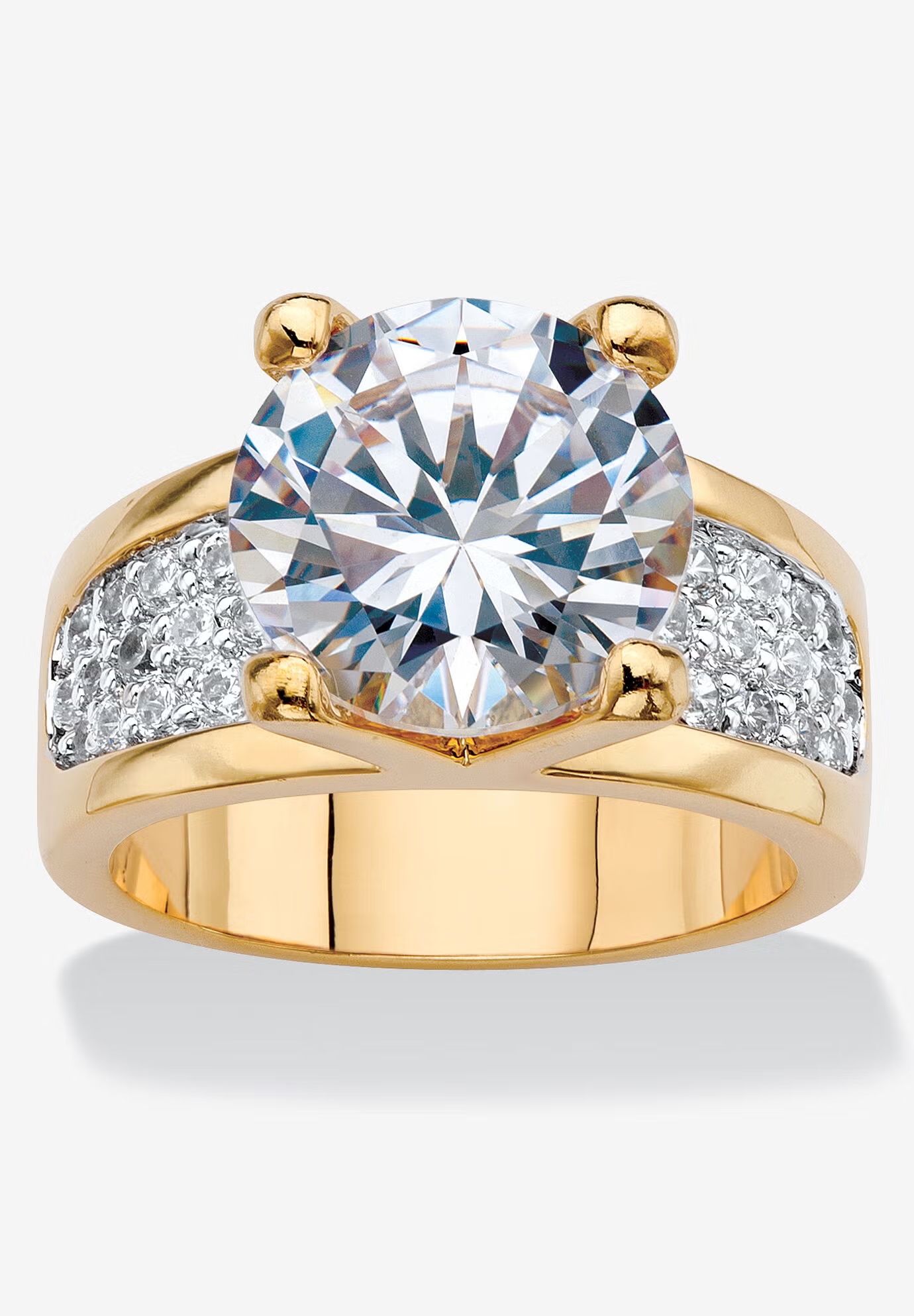 Yellow Gold-Plated Round Engagement Anniversary Ring Cubic Zirconia