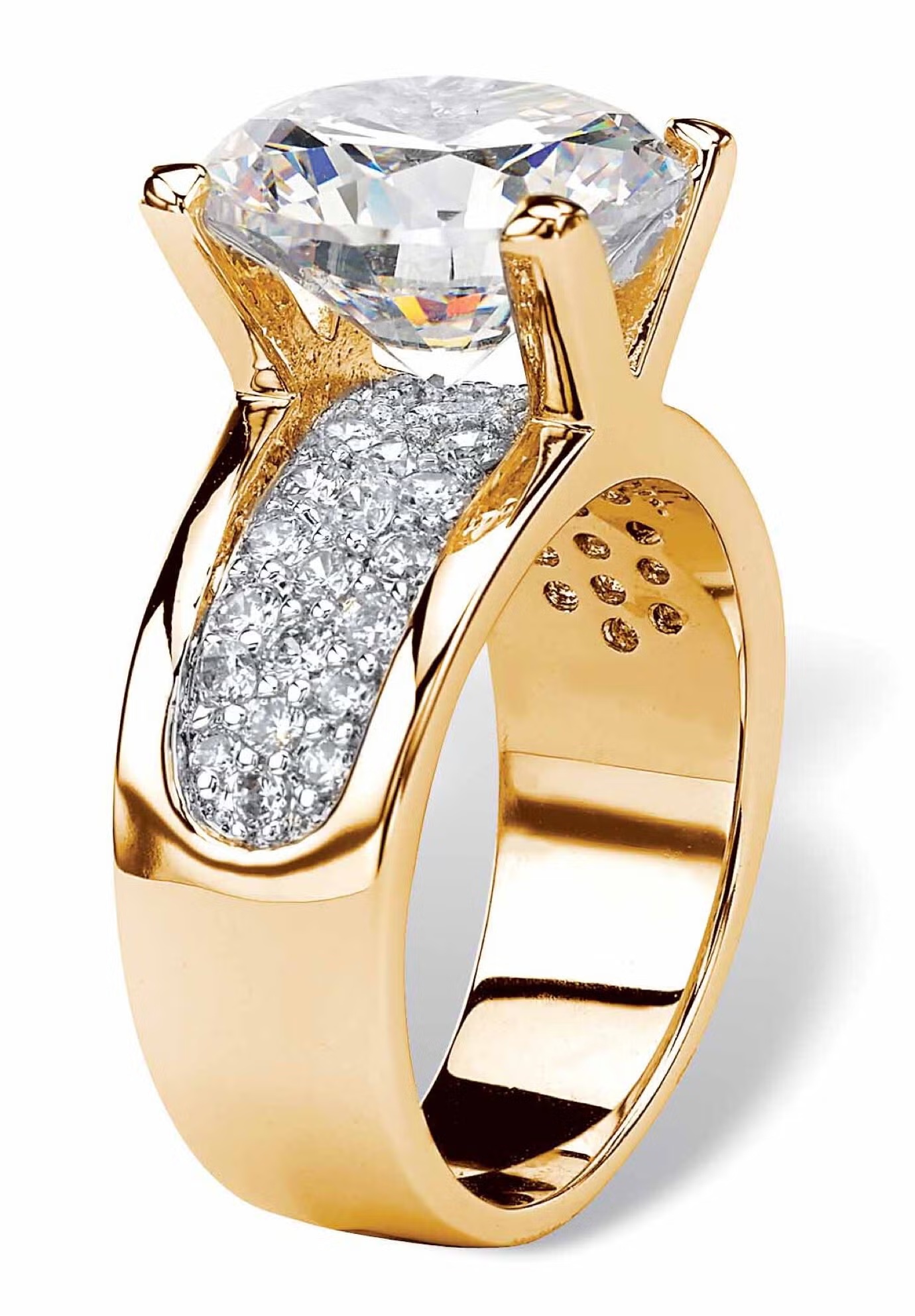 Yellow Gold-Plated Round Engagement Anniversary Ring Cubic Zirconia 3 Yellow Gold-Plated Round Engagement Anniversary Ring Cubic Zirconia