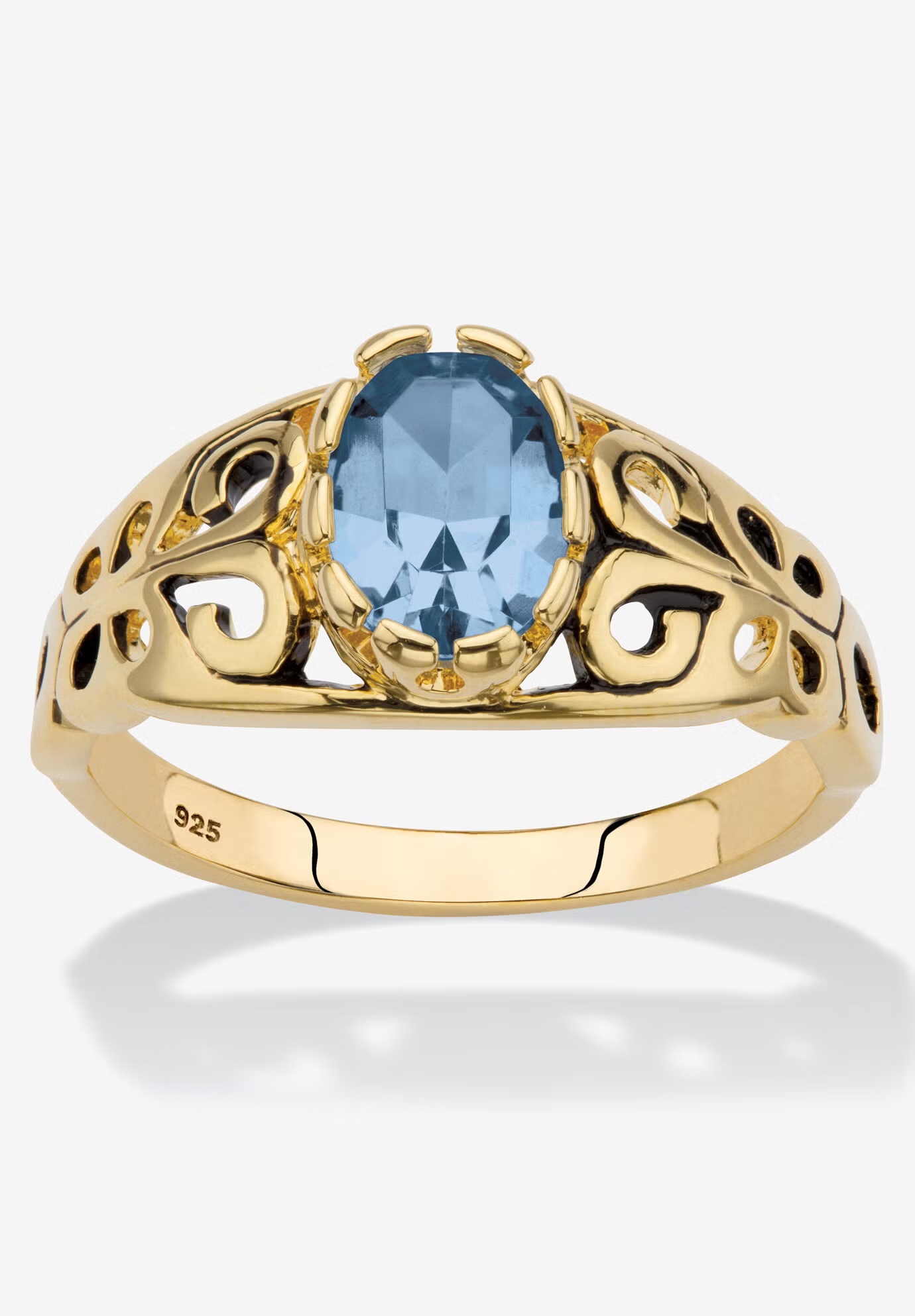 Gold over Sterling Silver Open Scrollwork Simulated Birthstone Ring