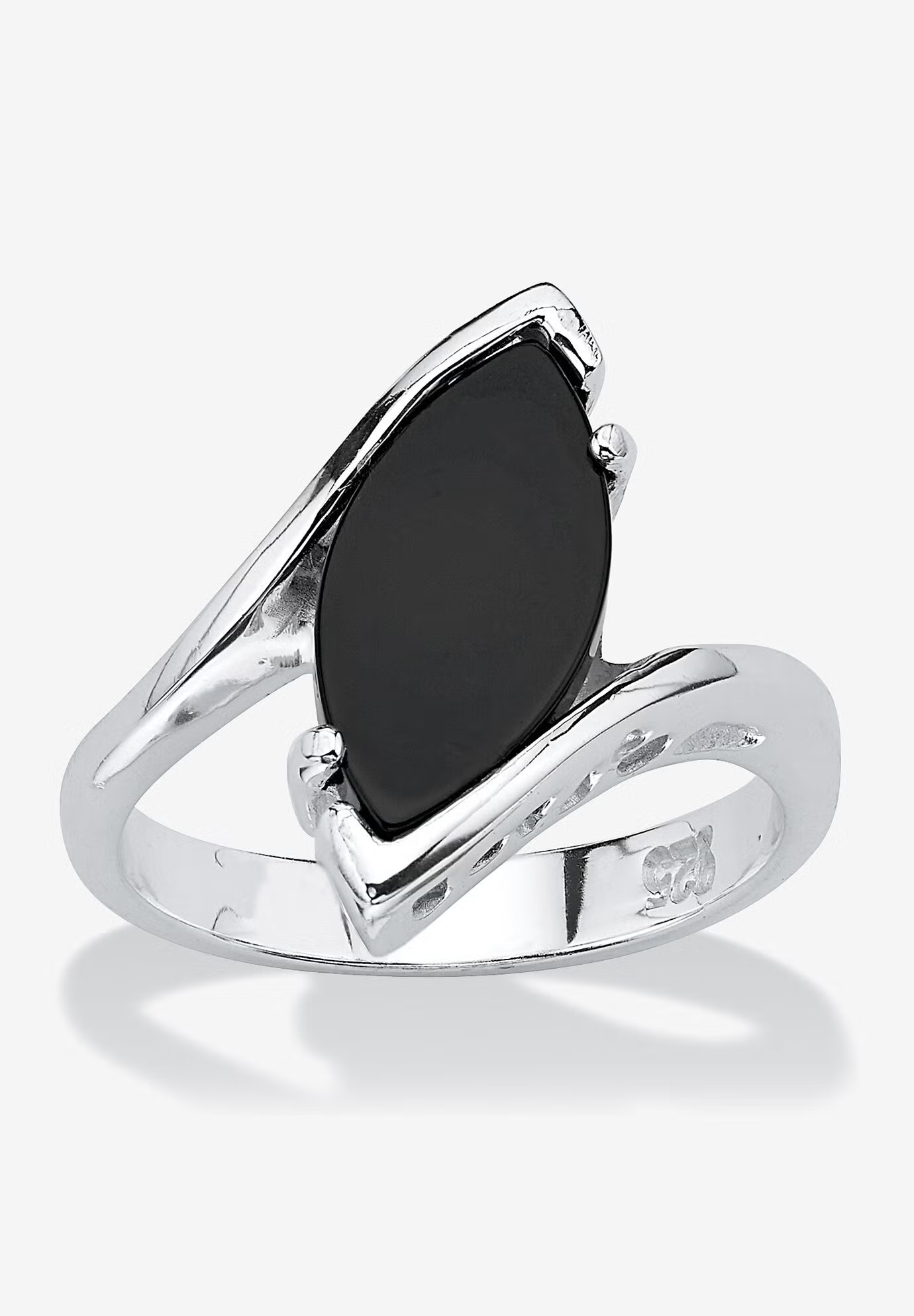 Sterling Silver Natural Black Onyx Marquise Shaped Bypass Ring