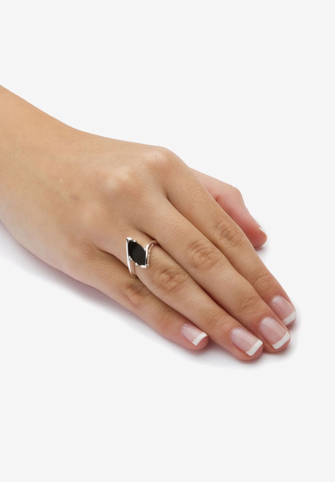 Sterling Silver Natural Black Onyx Marquise Shaped Bypass Ring 4 Sterling Silver Natural Black Onyx Marquise Shaped Bypass Ring