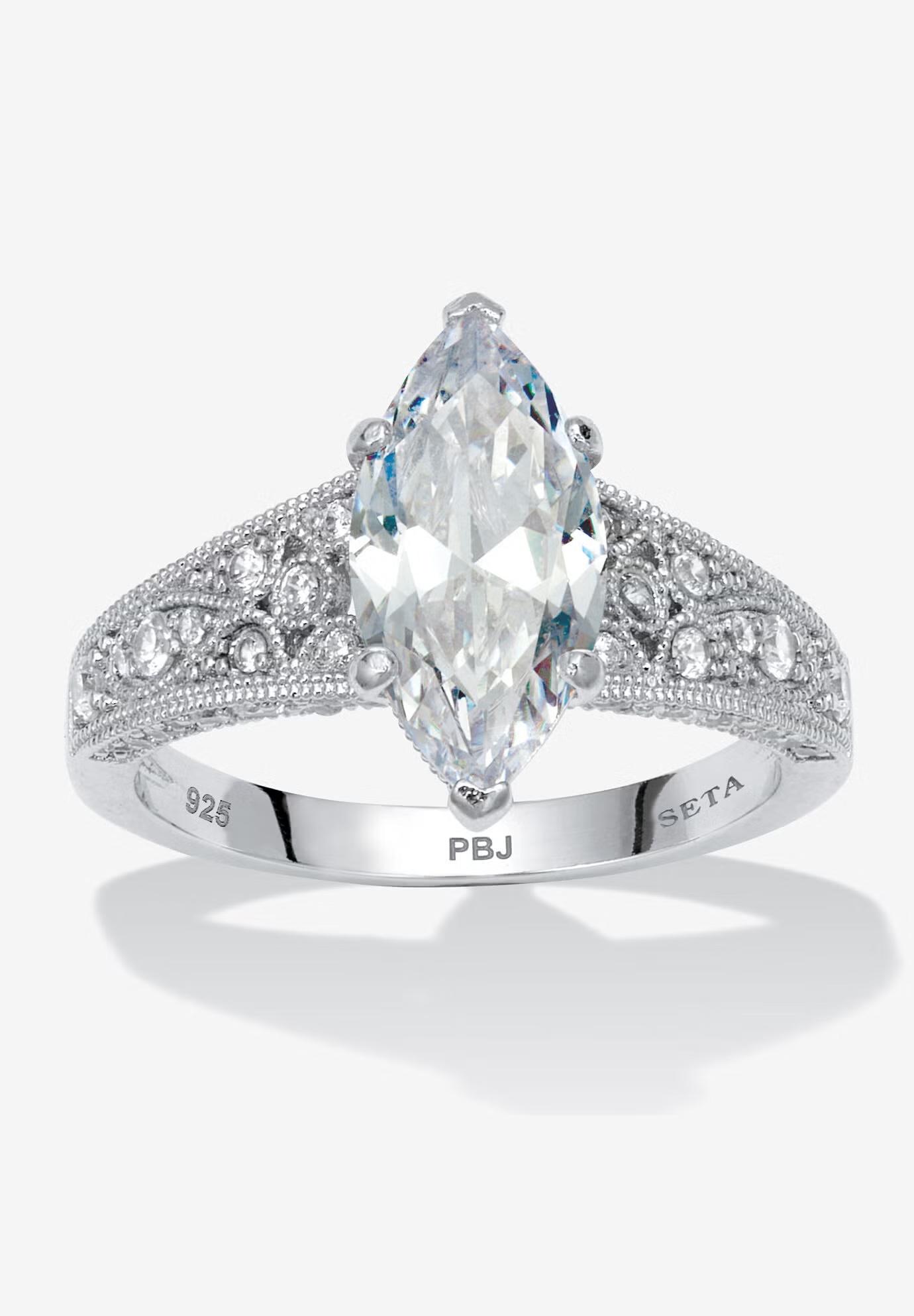 3.23 Tcw Cubic Zirconia Platinum-Plated Sterling Silver Engagement Ring