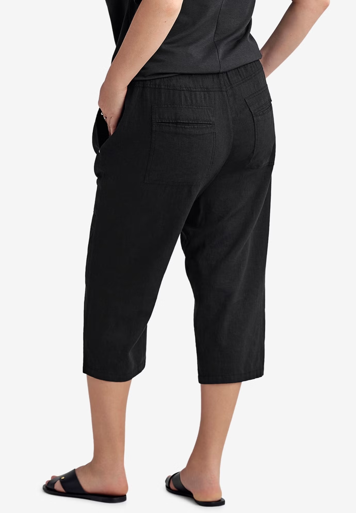 Ribbed Elastic Waist Linen-Blend Capris 3 Ribbed Elastic Waist Linen-Blend Capris