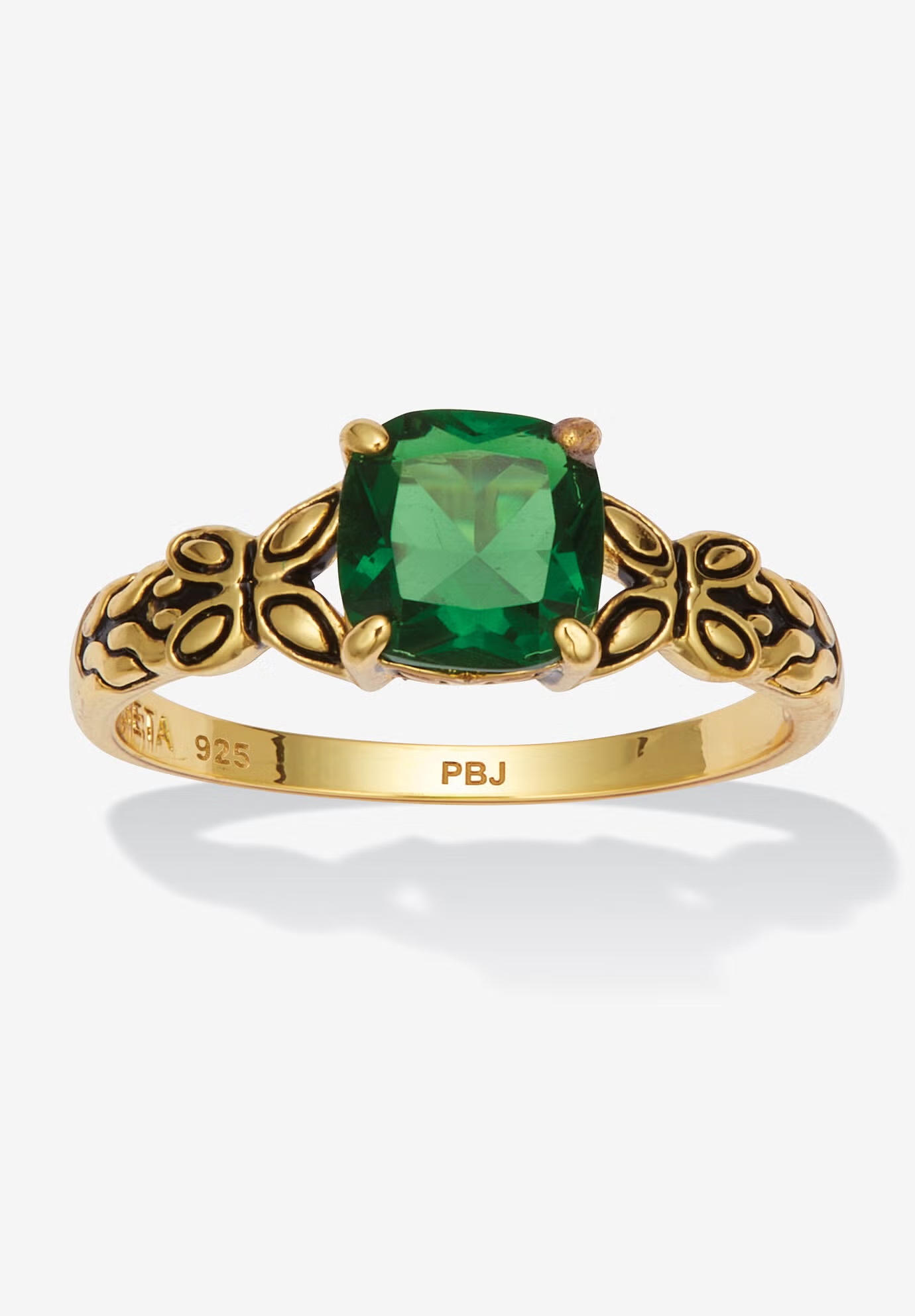 Cushion Cut Birthstone Ring In Gold-Plated Sterling Silver